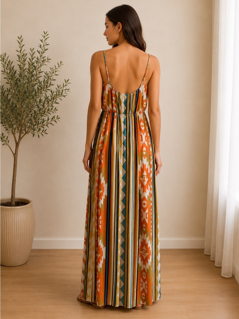 Ruby Rox Multicolor Geometric Boho Maxi Dress Size Small - Picture 2 of 8